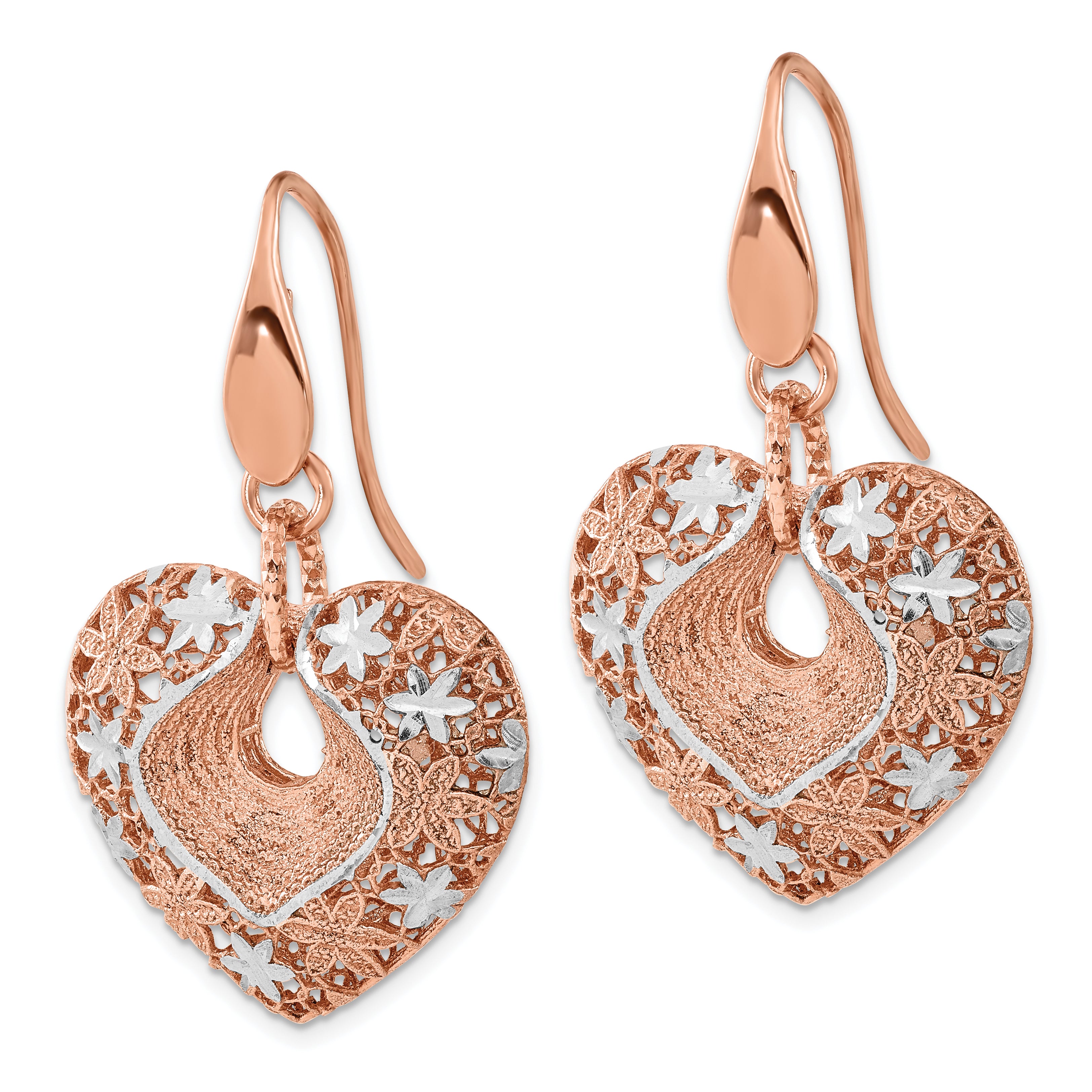 Sophia Jewelers Rose-Tone Sterling Silver Heart Dangle Earrings