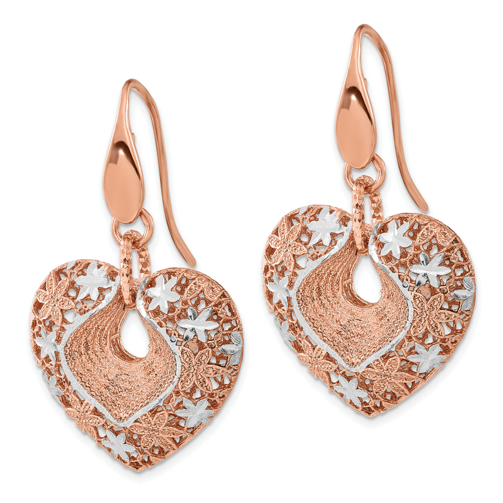 Sophia Jewelers Rose-Tone Sterling Silver Heart Dangle Earrings