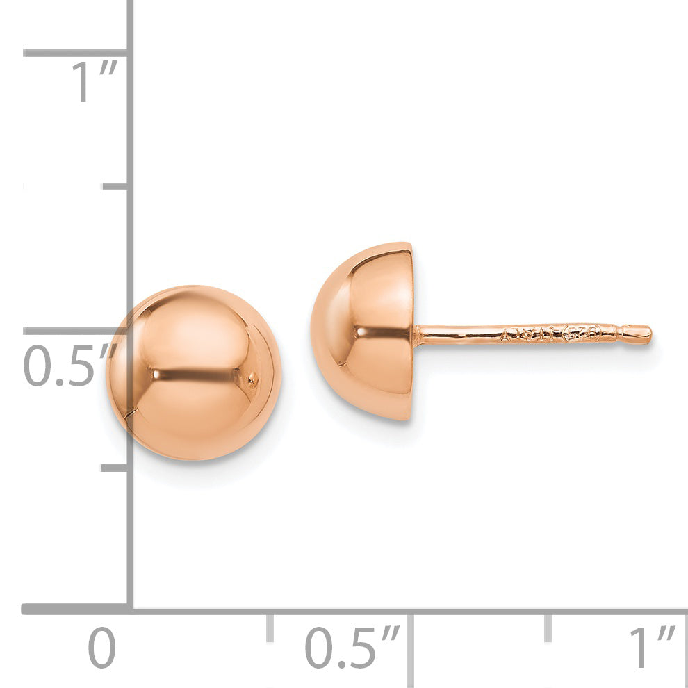 Sterling Silver Rose Gold-plated Polished 8-9mm Button Earrings