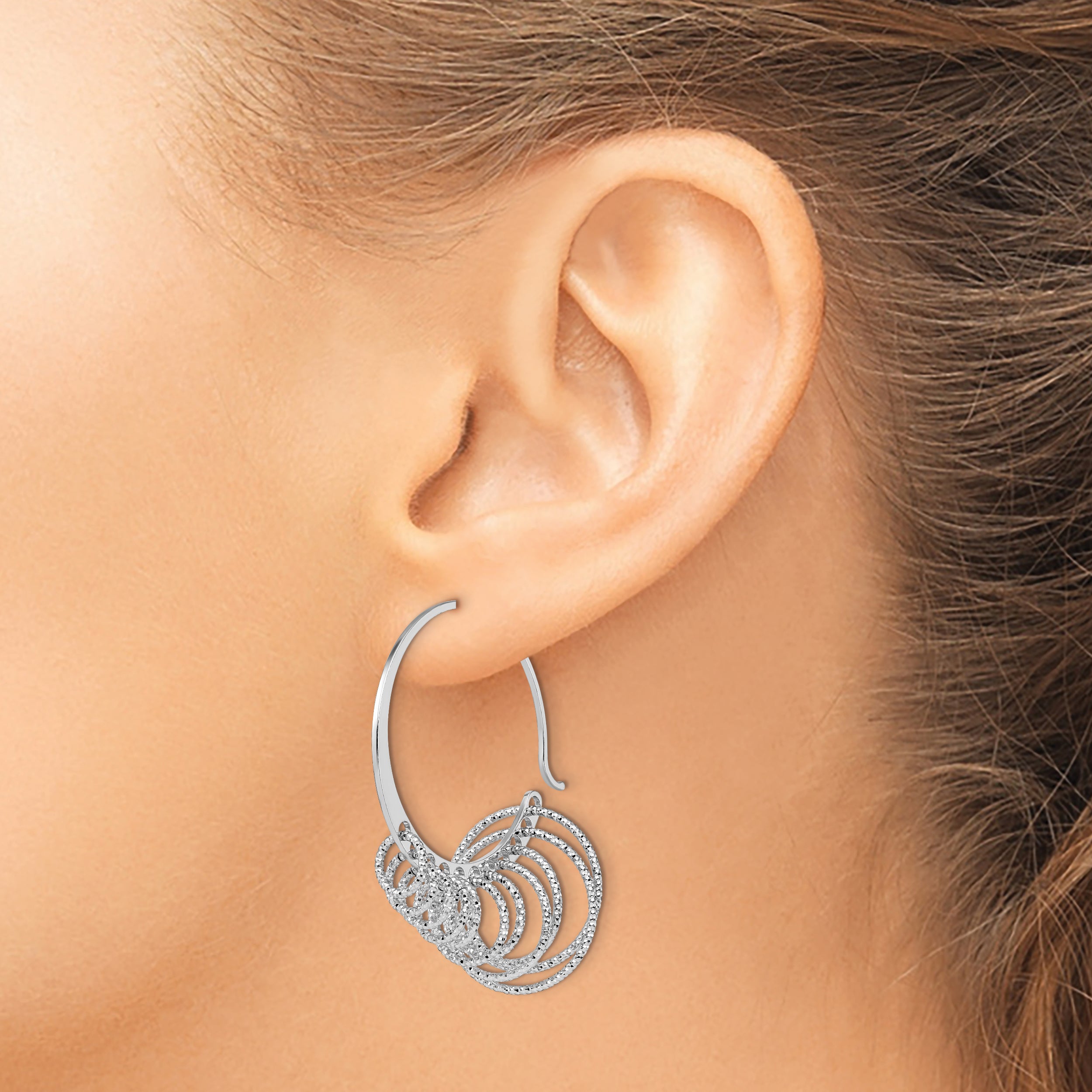 Sterling Silver Polished and Laser-cut Hoop Earrings