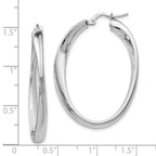 Sterling Silver 925 Twisted Oval Hoop Earrings with Polished Rhodium Finish