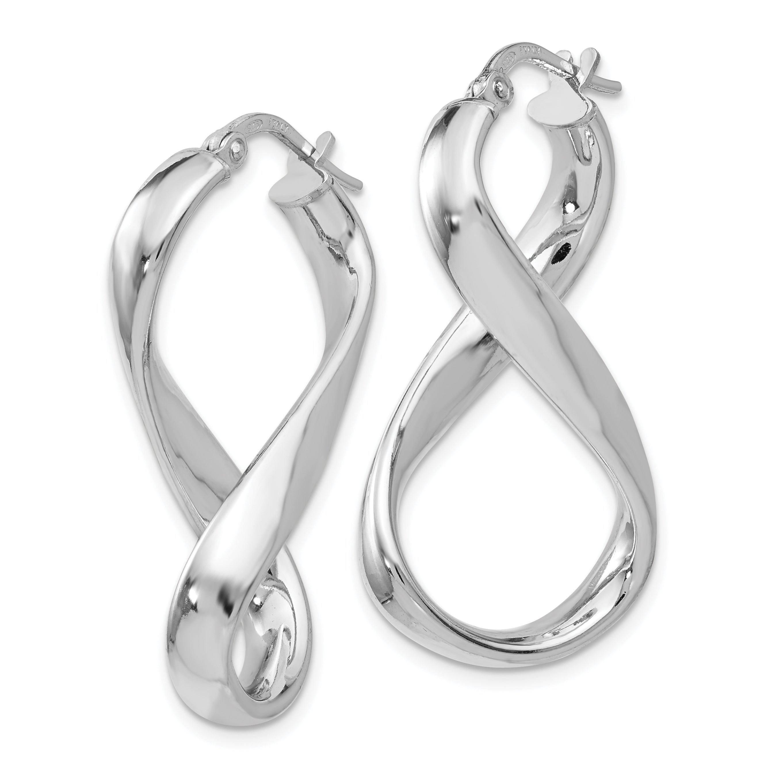 Sterling Silver 925 Twisted Hoop Earrings with Polished Rhodium Finish