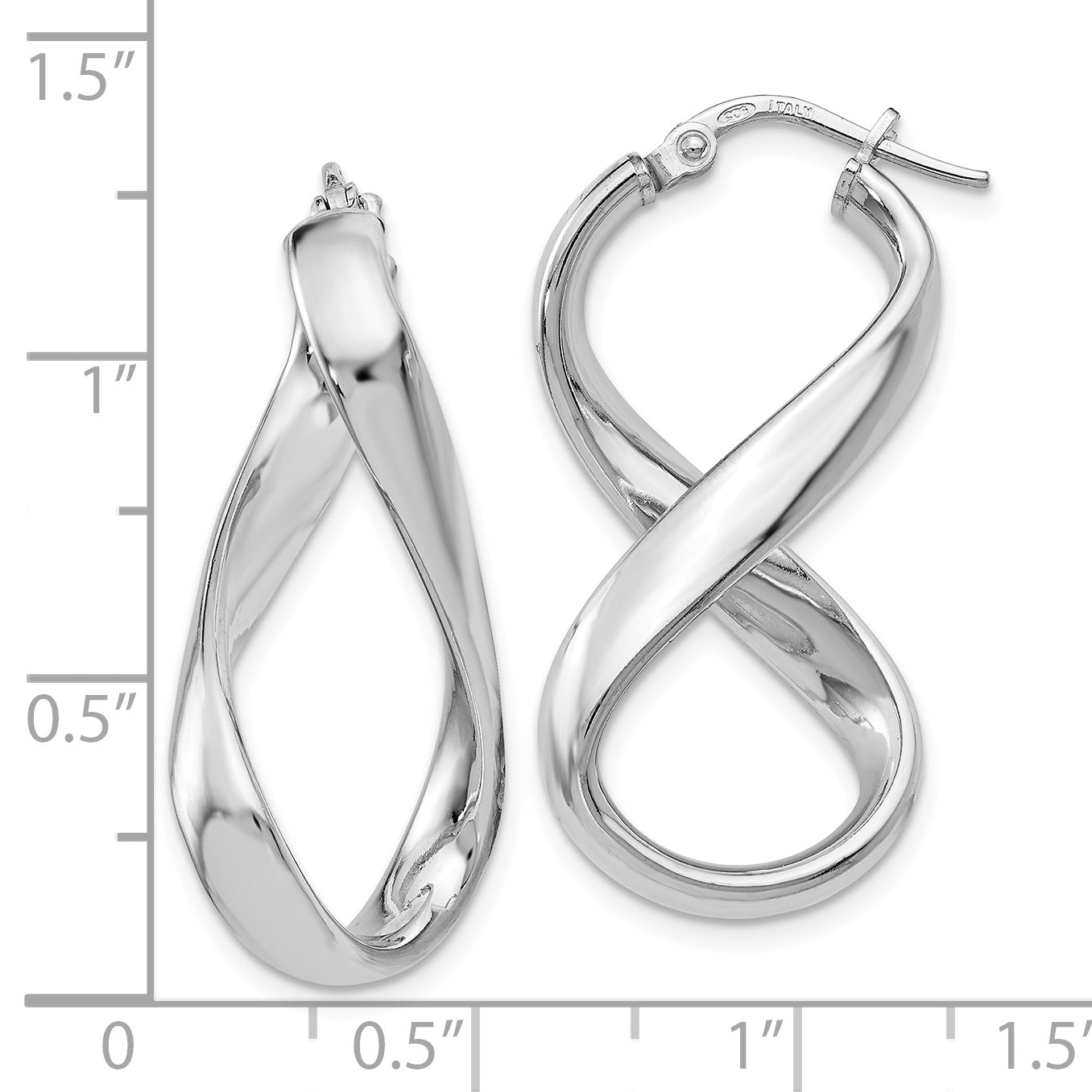 Sterling Silver 925 Twisted Hoop Earrings with Polished Rhodium Finish