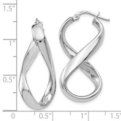Sterling Silver 925 Twisted Hoop Earrings with Polished Rhodium Finish