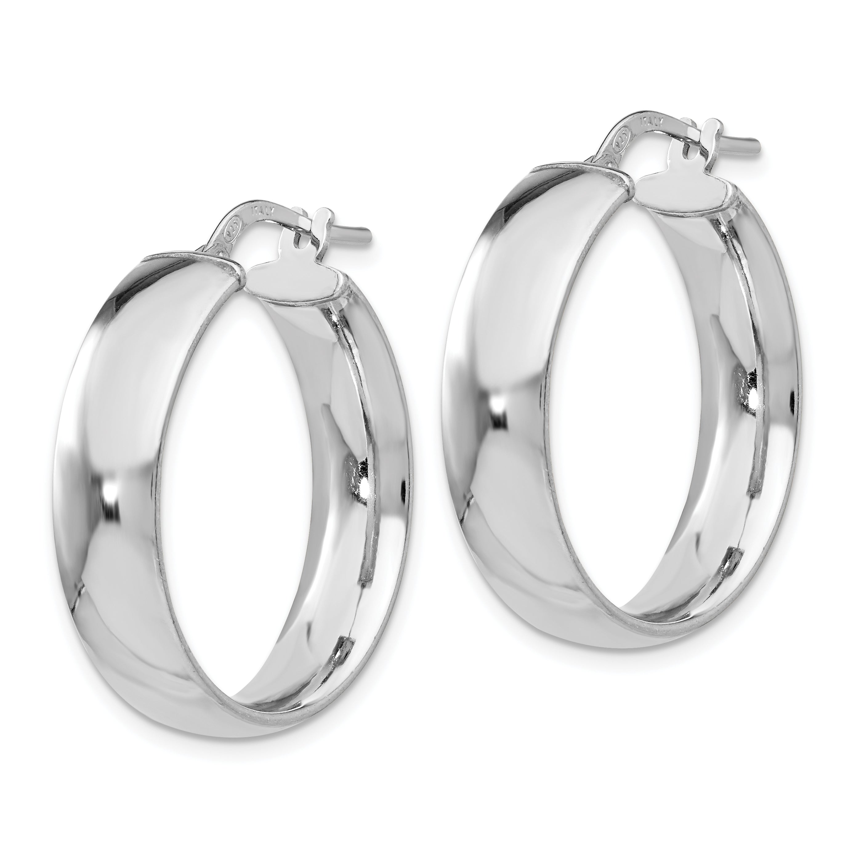 Sterling Silver 925 Polished Hoop Earrings with Rhodium Finish