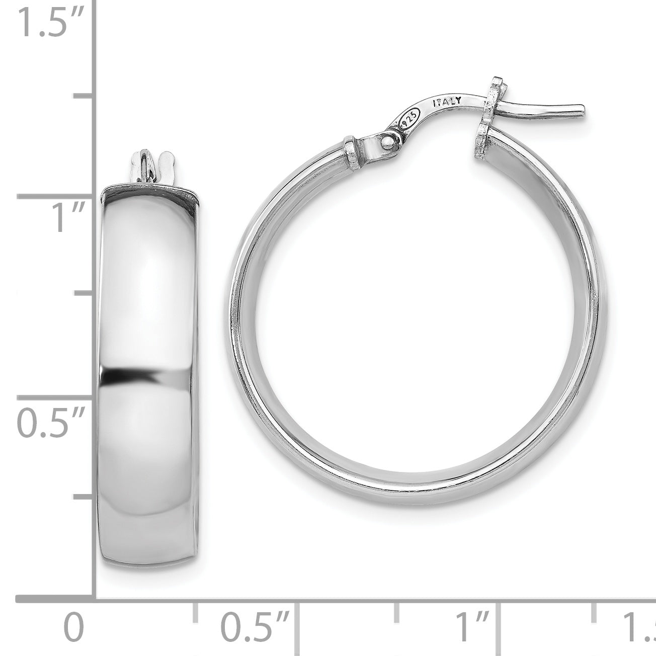 Sterling Silver 925 Polished Hoop Earrings with Rhodium Finish