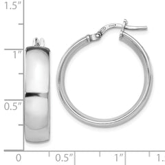 Sterling Silver 925 Polished Hoop Earrings with Rhodium Finish