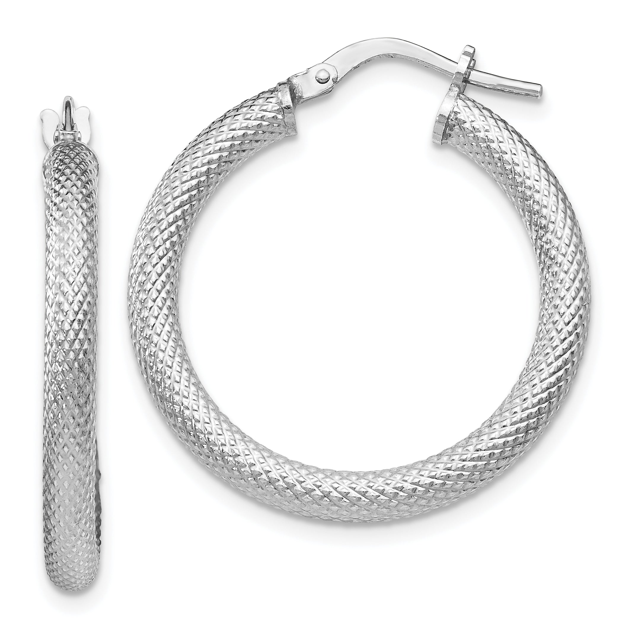 Sterling Silver Textured Hinged Hoop Earrings Main image