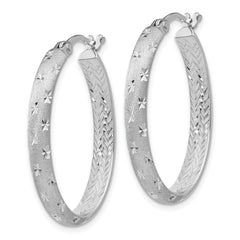 Sophia Jewelers Sterling Silver Rhodium Diamond-Cut Oval Hoop Earrings