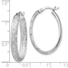 Sophia Jewelers Sterling Silver Rhodium Diamond-Cut Oval Hoop Earrings