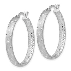 Sterling Silver 925 Rhodium Plated Diamond-Cut Hoop Earrings for Women