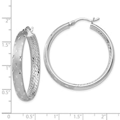 Sterling Silver 925 In/Out Hoop Earrings with Rhodium Finish