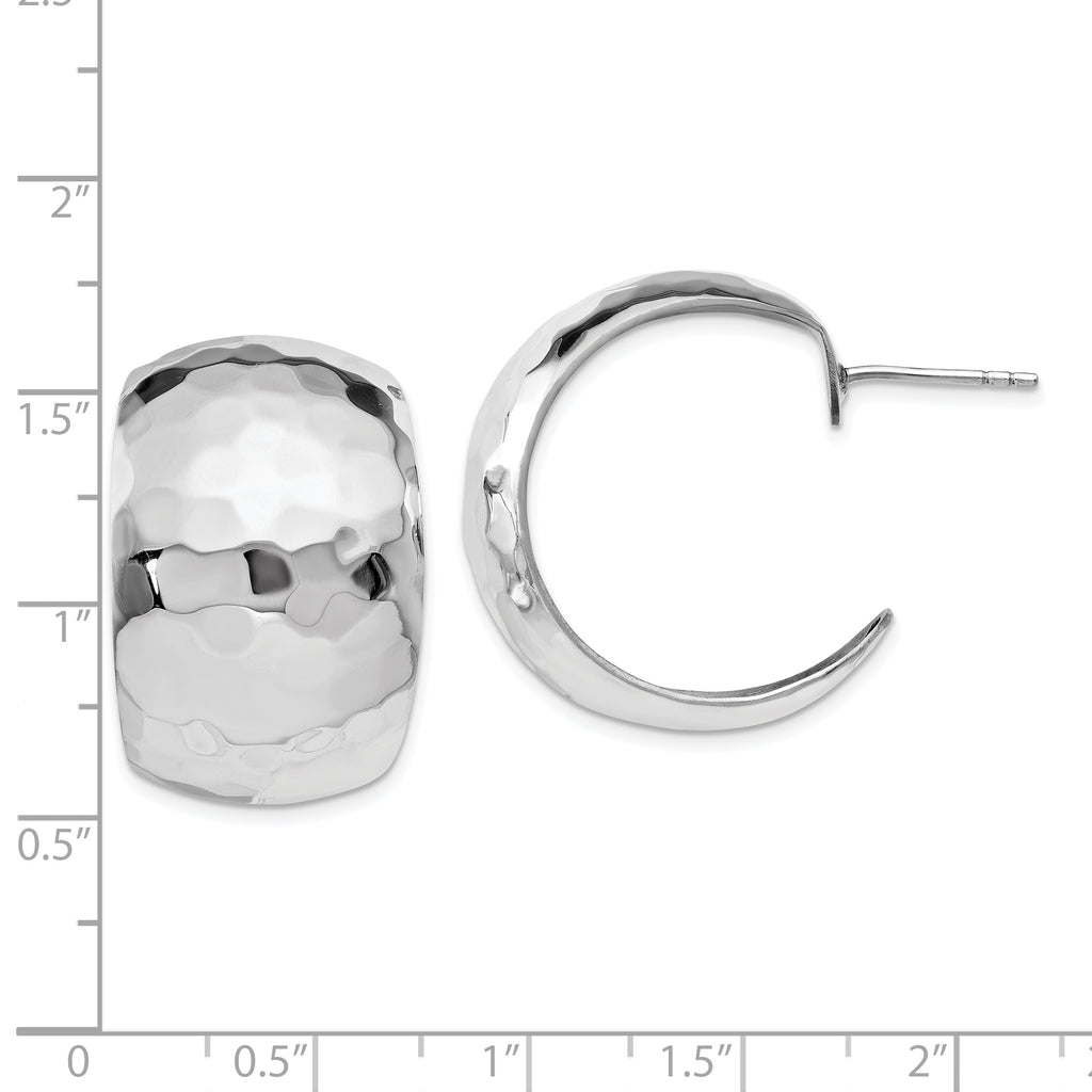 Sophia Jewelers Sterling Silver Hammered C-Hoop Earrings Polished Rhodium Finish