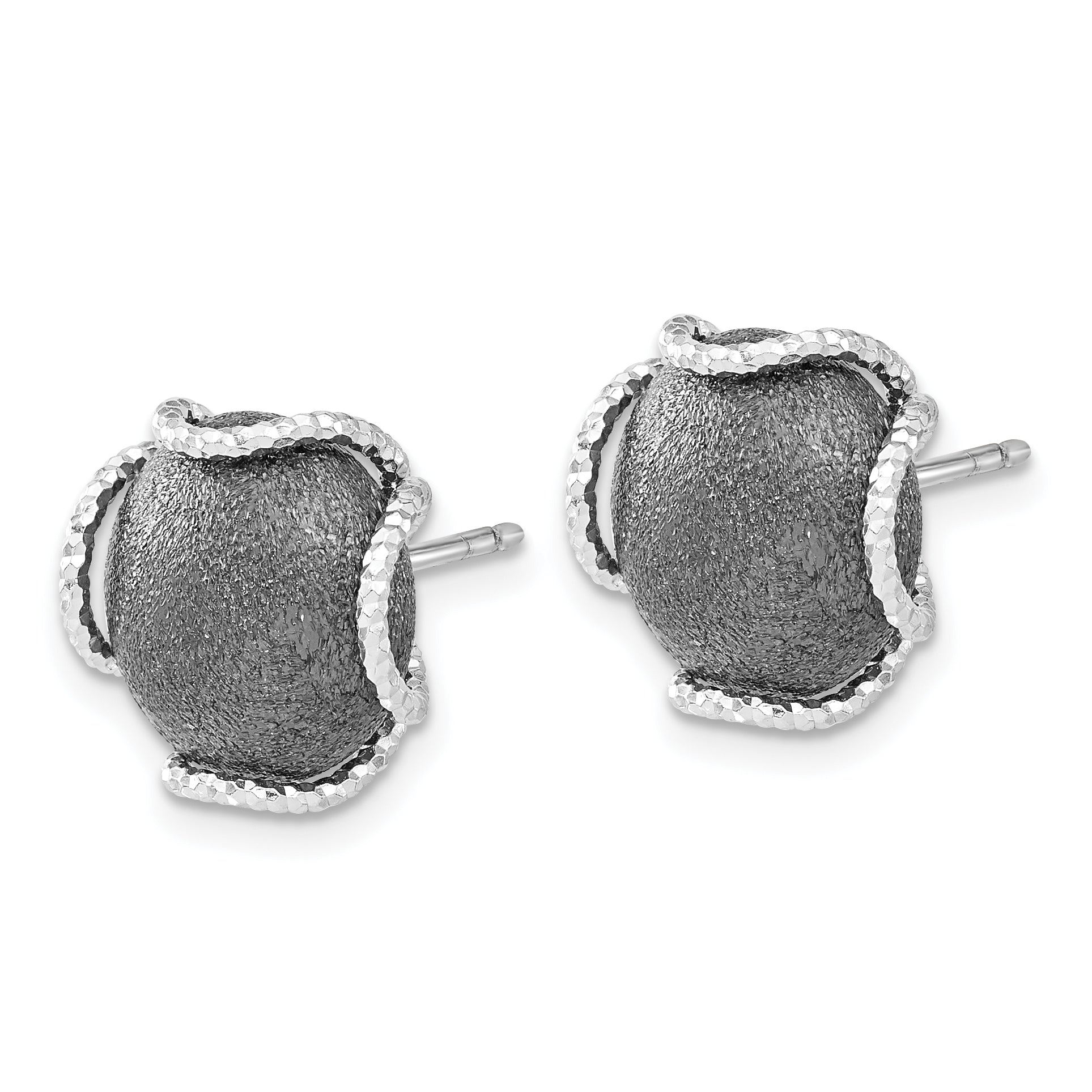 Sophia Jewelers Sterling Silver Ruthenium Laser-Cut Textured Button Earrings Secondary image