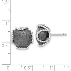 Sophia Jewelers Sterling Silver Ruthenium Laser-Cut Textured Button Earrings
