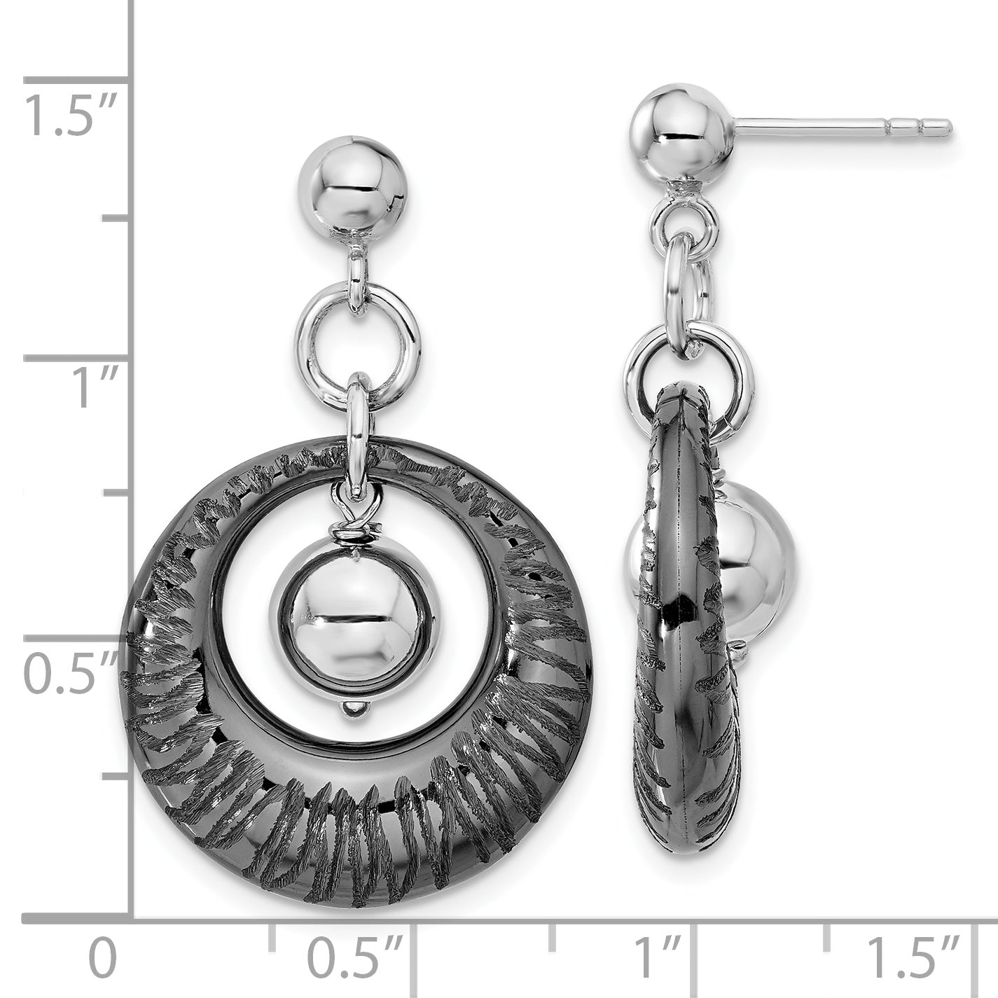 Sophia Jewelers Sterling Silver Ruthenium-Plated Textured Dangle Earrings Secondary image