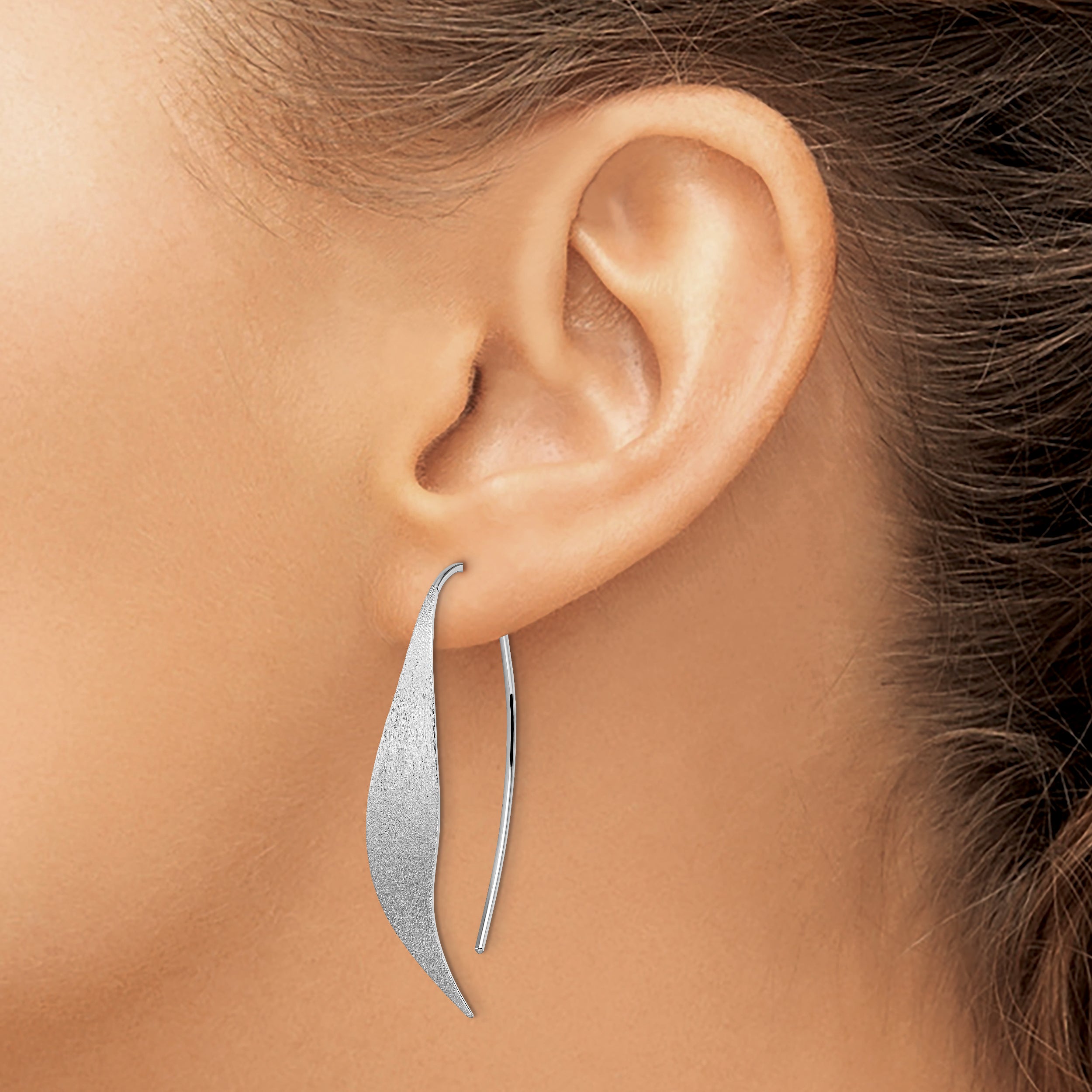 Sterling Silver 925 Dangle Earrings with Rhodium Polished Brushed Finish