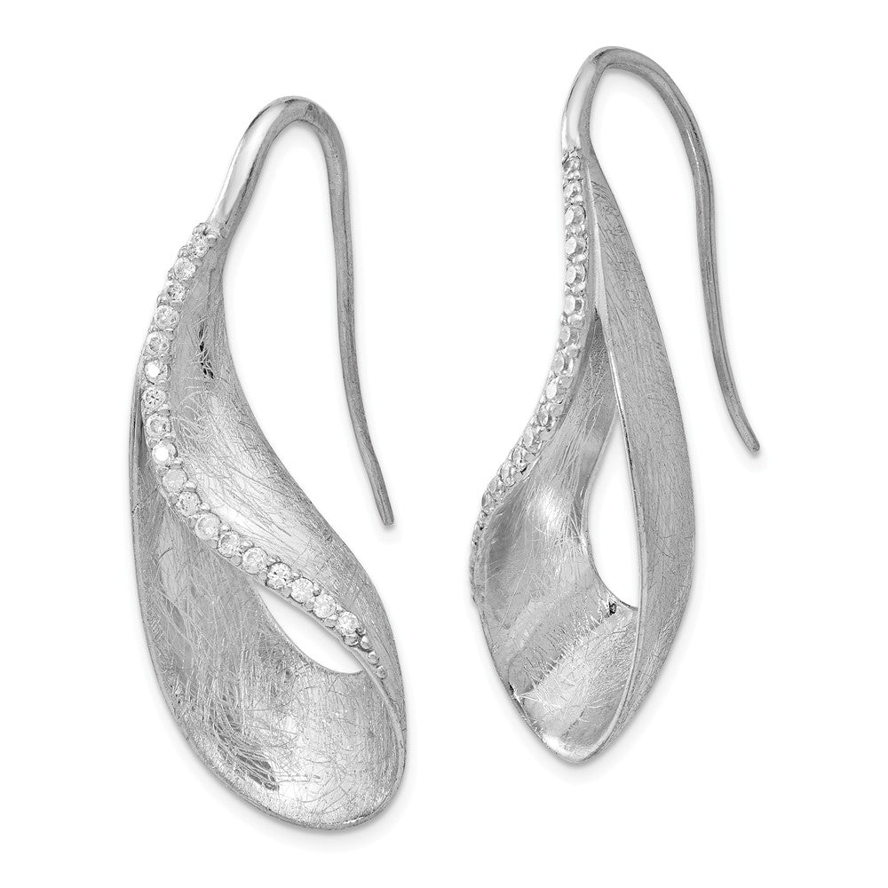 Leslie's Sterling Silver Scratch Finish CZ Shepherd Hook Earrings