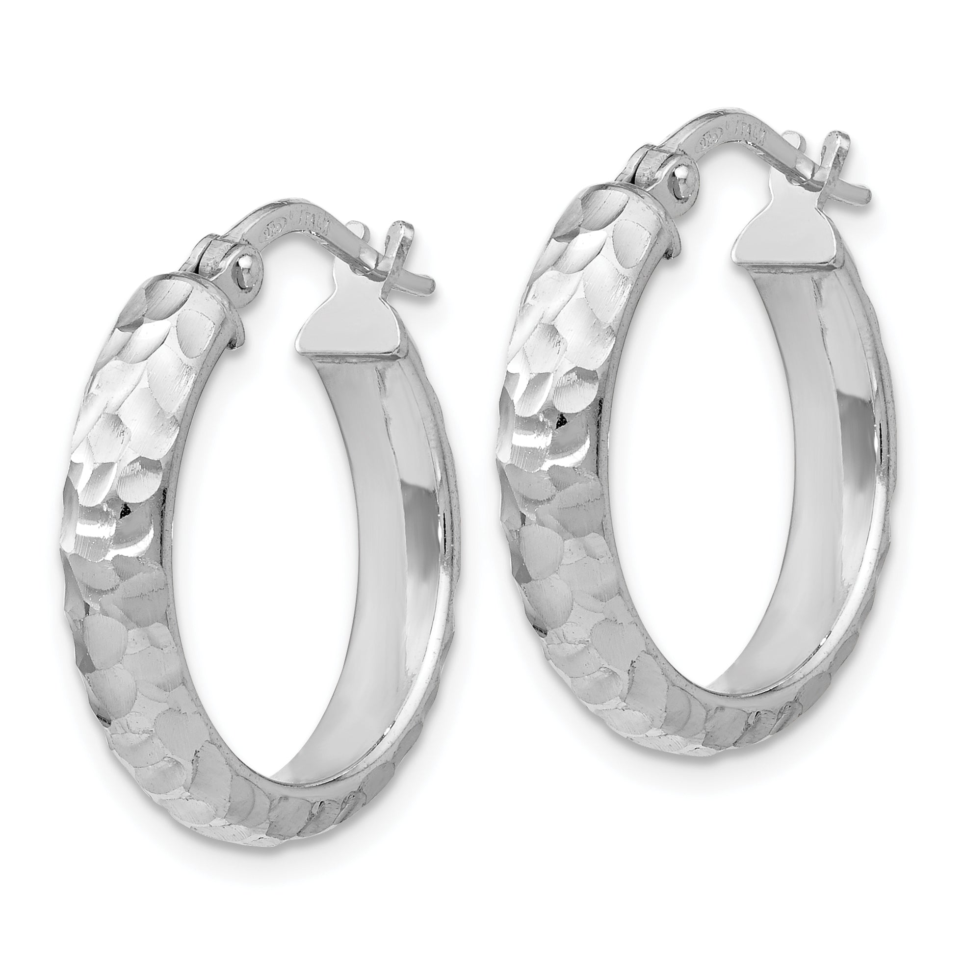 Sterling Silver Rhodium-Plated Hoop Earrings with Hammered Finish