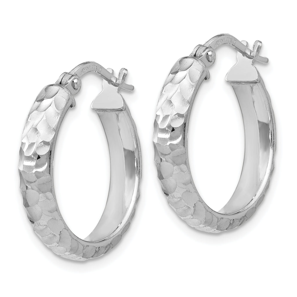 Sterling Silver Rhodium-Plated Hoop Earrings with Hammered Finish