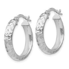 Sterling Silver Rhodium-Plated Hoop Earrings with Hammered Finish