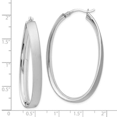 Sterling Silver Rhodium-Plated Satin Oval Hoop Earrings for Women