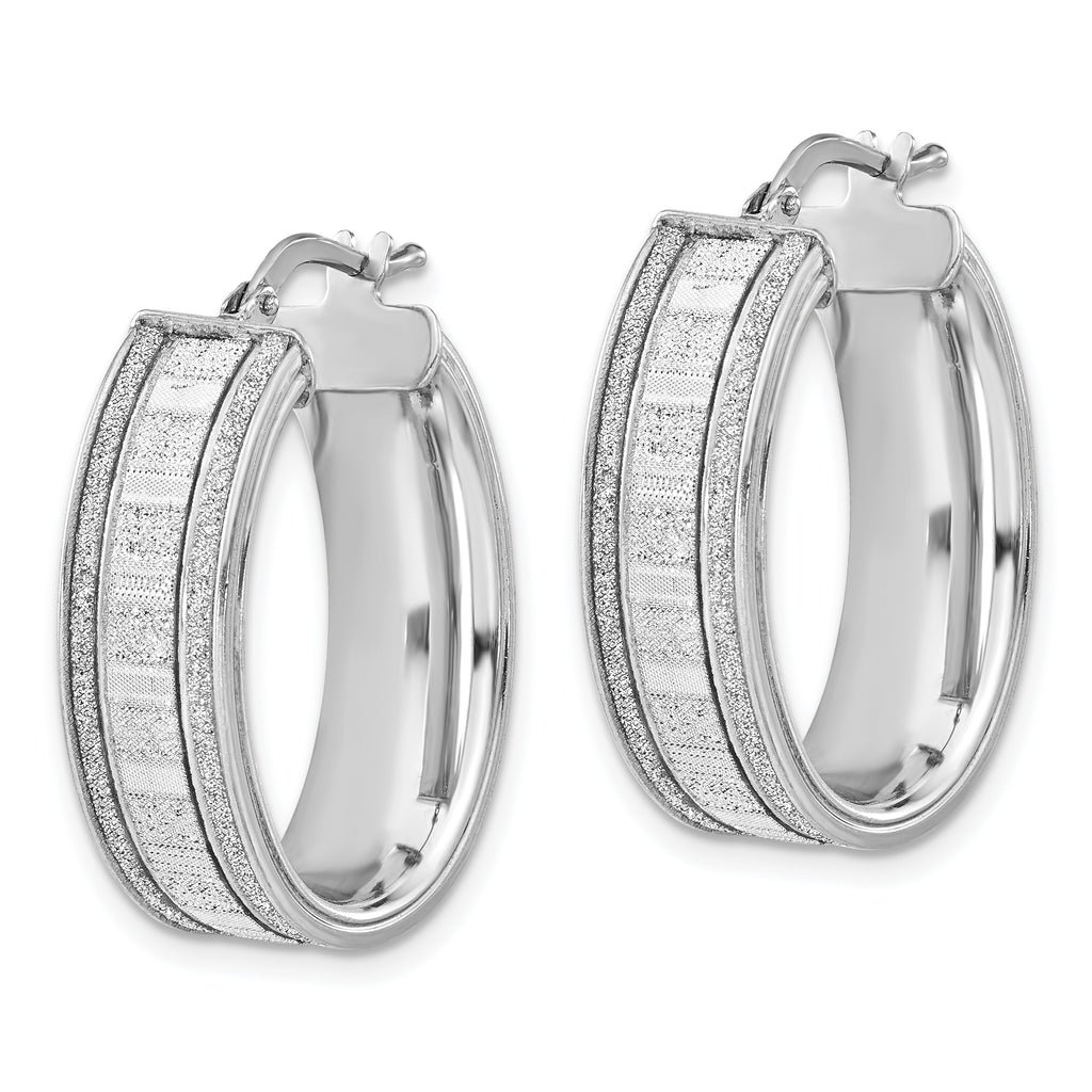 Sophia Jewelers 925 Sterling Silver Glitter Oval Hoop Earrings for Women