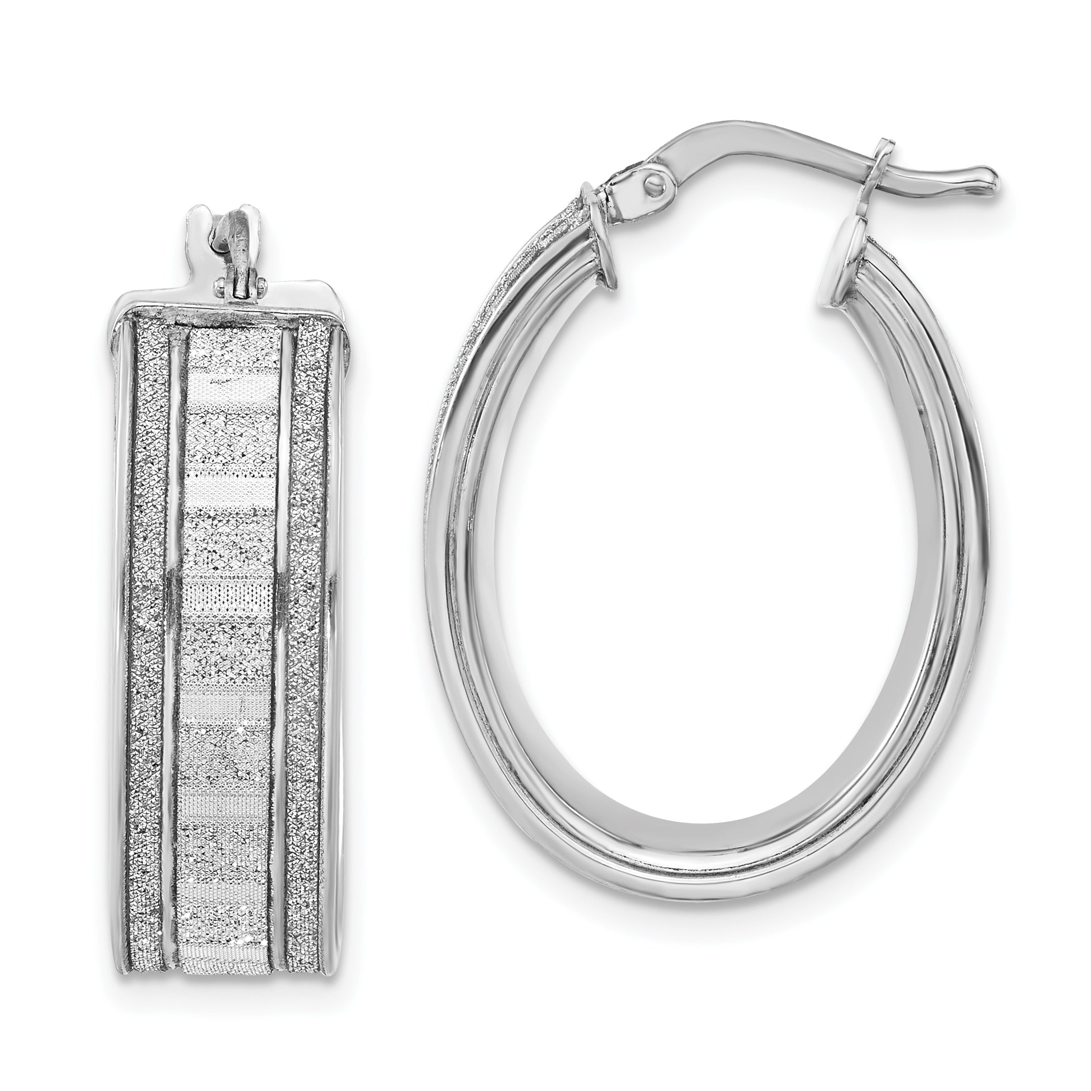 Sterling Silver Polished Glitter Infused Oval Hoop Earrings Main image