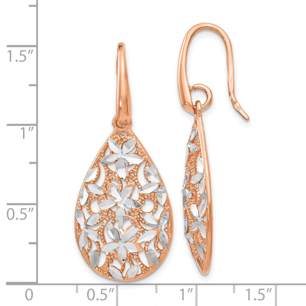 Sterling Silver Rose Gold-Toned Diamond-Cut Dangle Earrings for Women