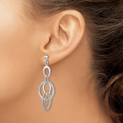 Sterling Silver Rhodium-plated Polished and Brushed Dangle Earring