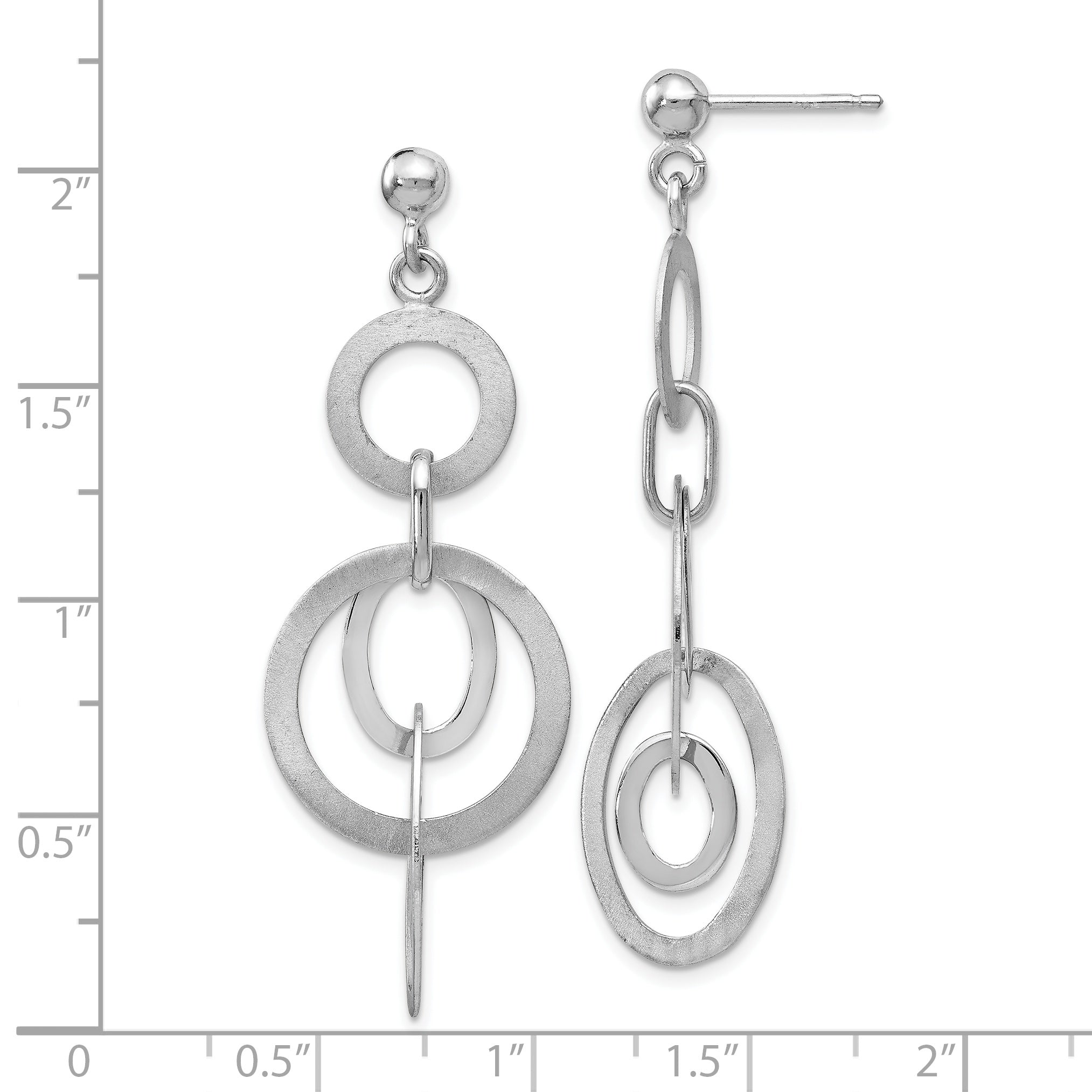Sterling Silver Rhodium-plated Polished and Brushed Dangle Earring