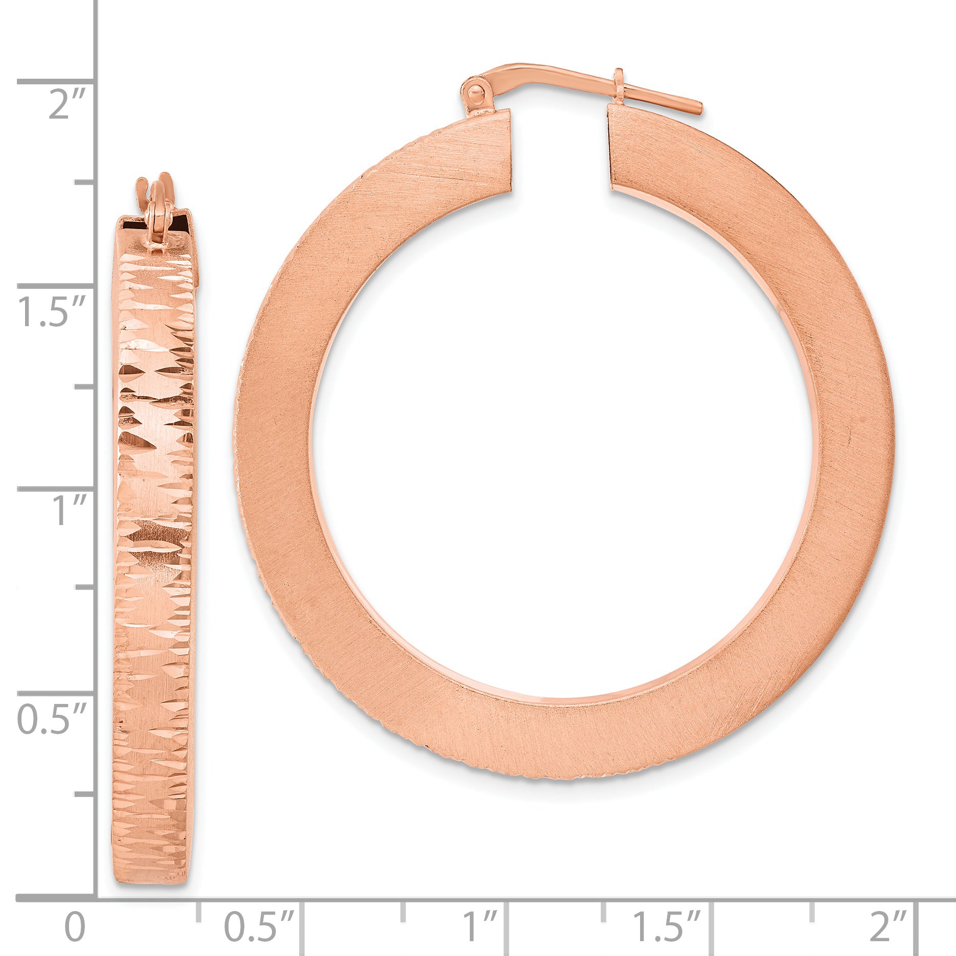 Sterling Silver Rose Gold-Plated Brushed Hoop Earrings with Diamond-Cut Texture