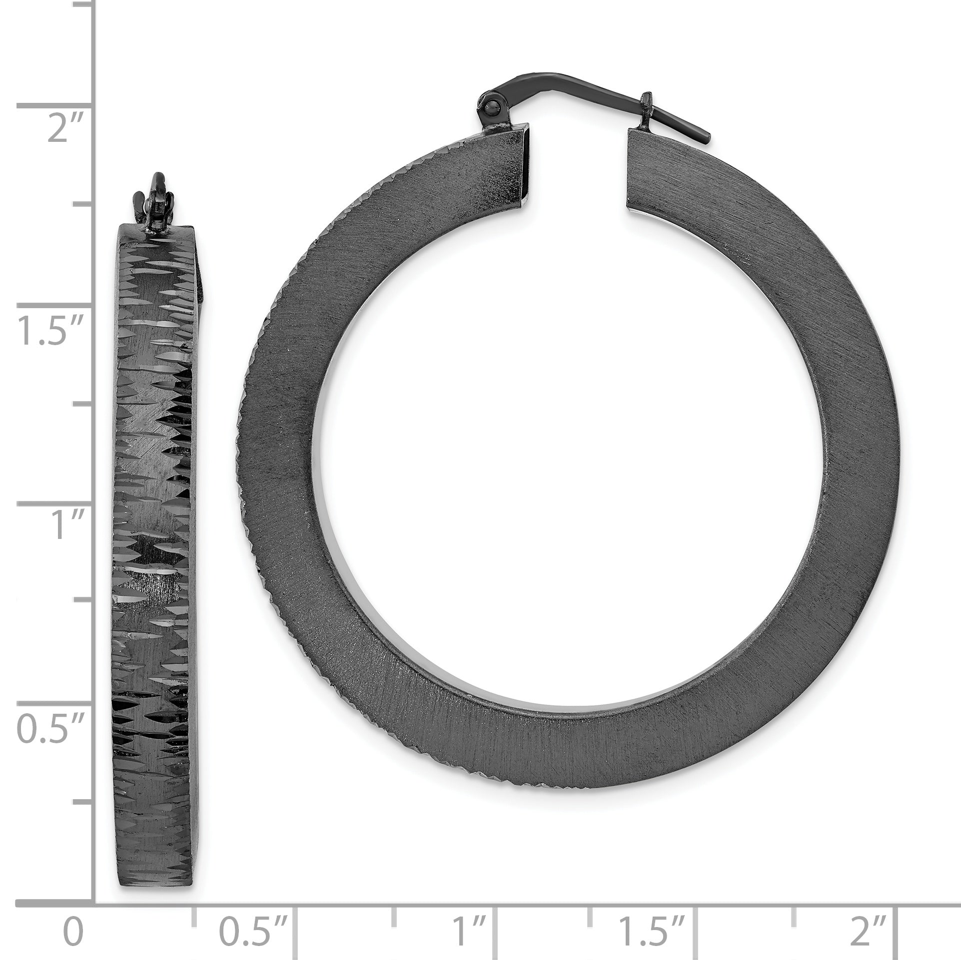Sterling Silver Black Ruthenium Round Hoop Earrings with Diamond-Cut Finish