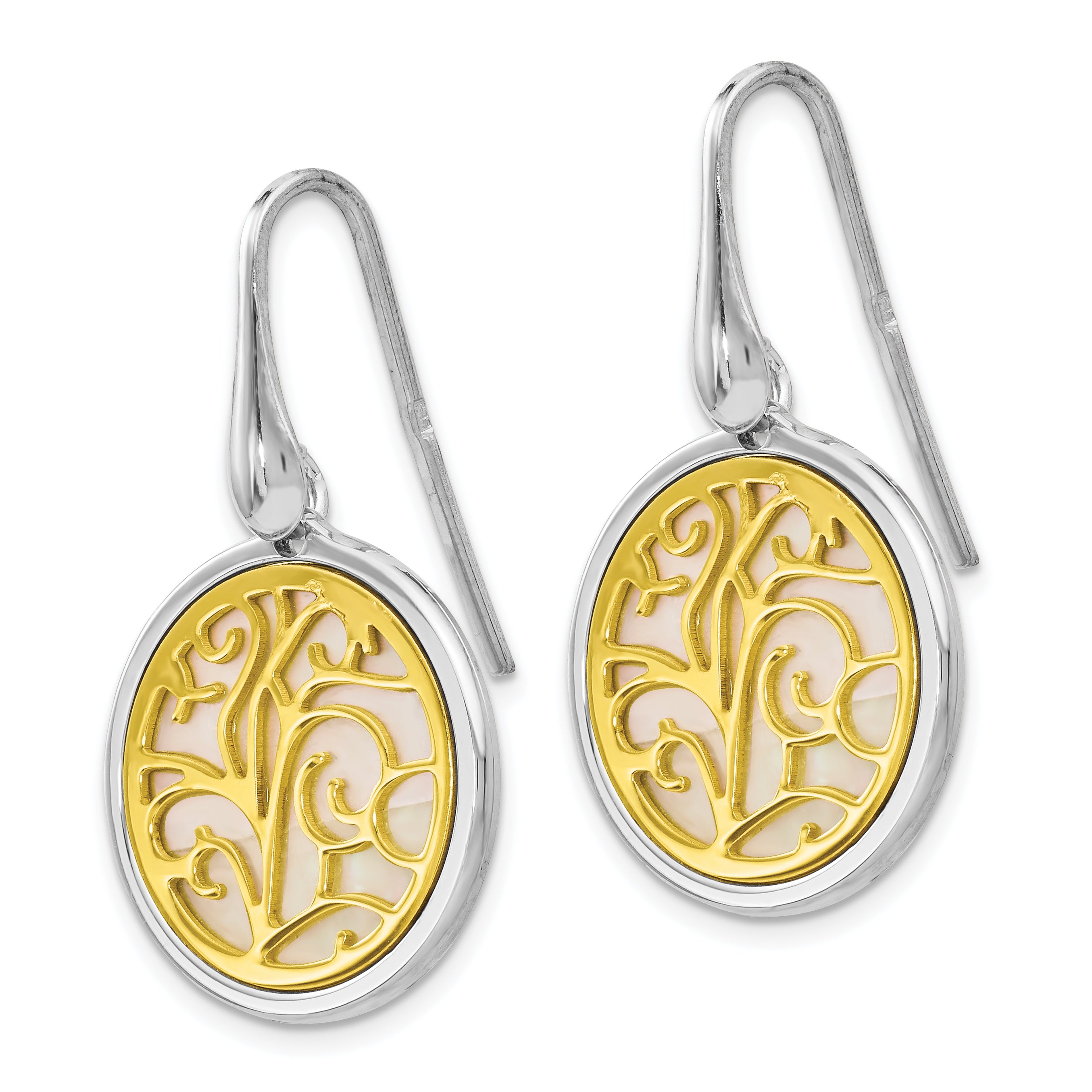 Sophia Jewelers Sterling Silver Gold-tone Mother of Pearl Dangle Earrings