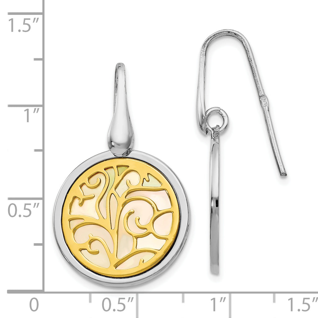Sophia Jewelers Sterling Silver Gold-tone Mother of Pearl Dangle Earrings