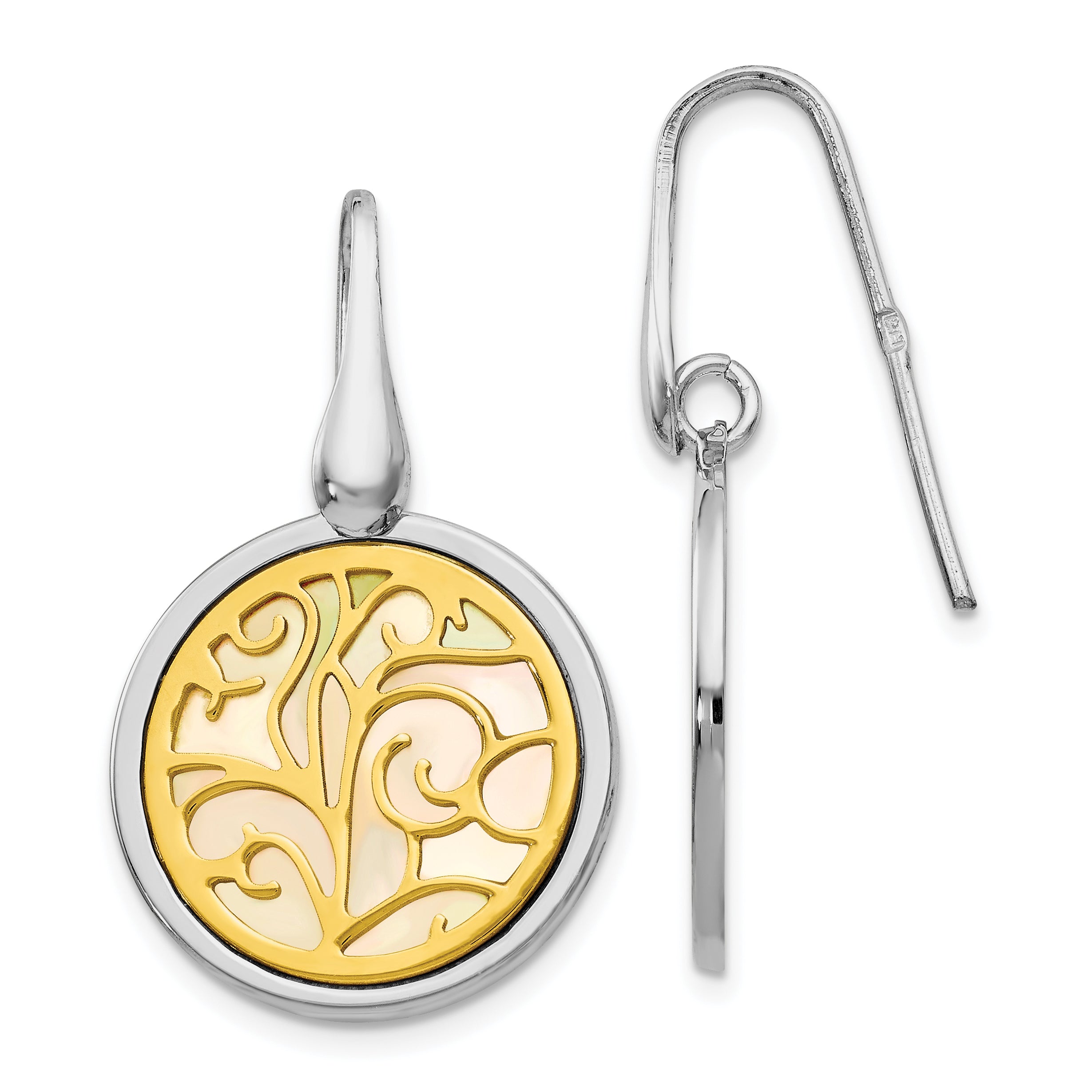 Sterling Silver Gold-tone Mother of Pearl Dangle Earrings Main image
