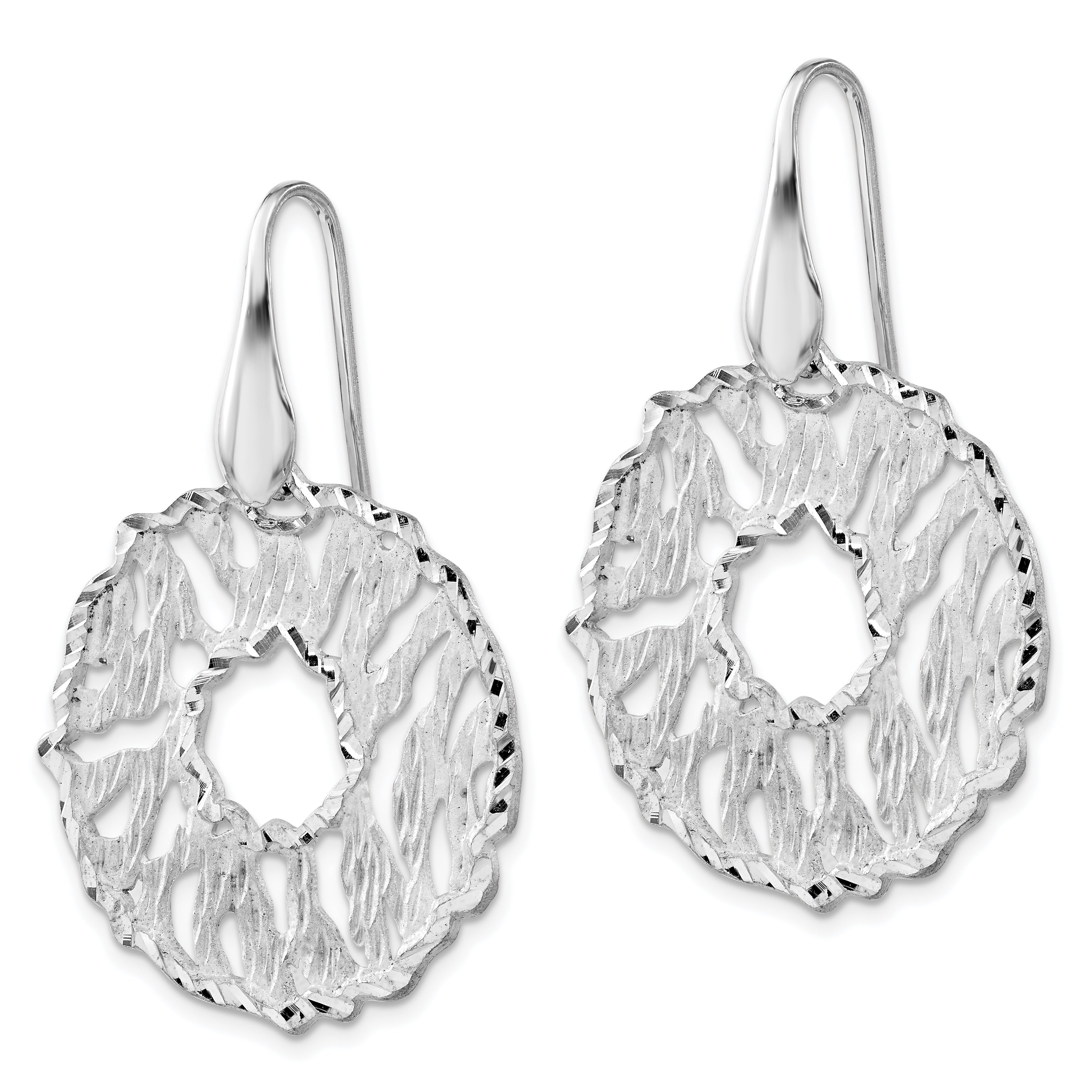 Sterling Silver 925 Brushed Dangle Earrings with Diamond-Cut Texture