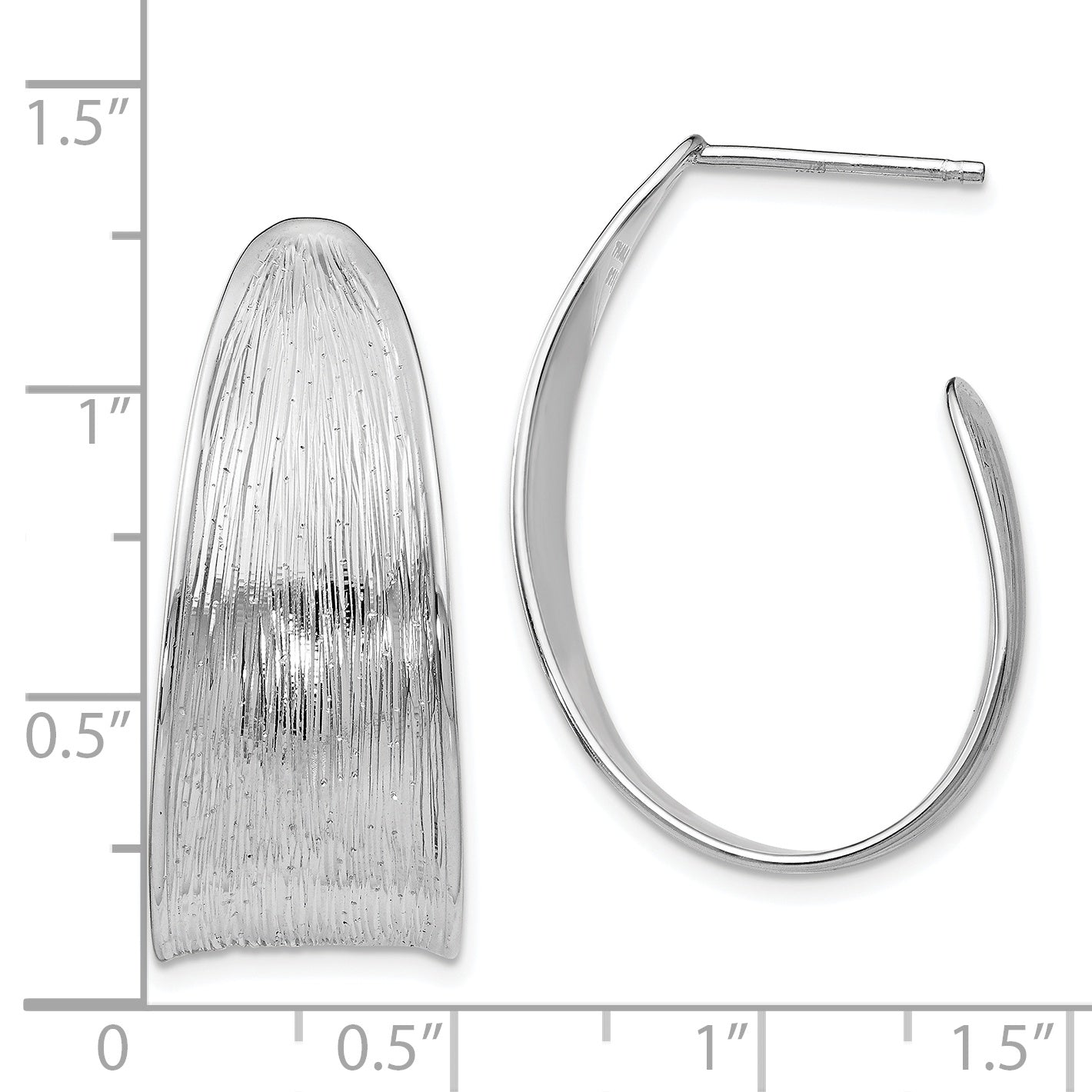 Sterling Silver 925 Polished Textured J-Hoop Earrings by Sophia Jewelers