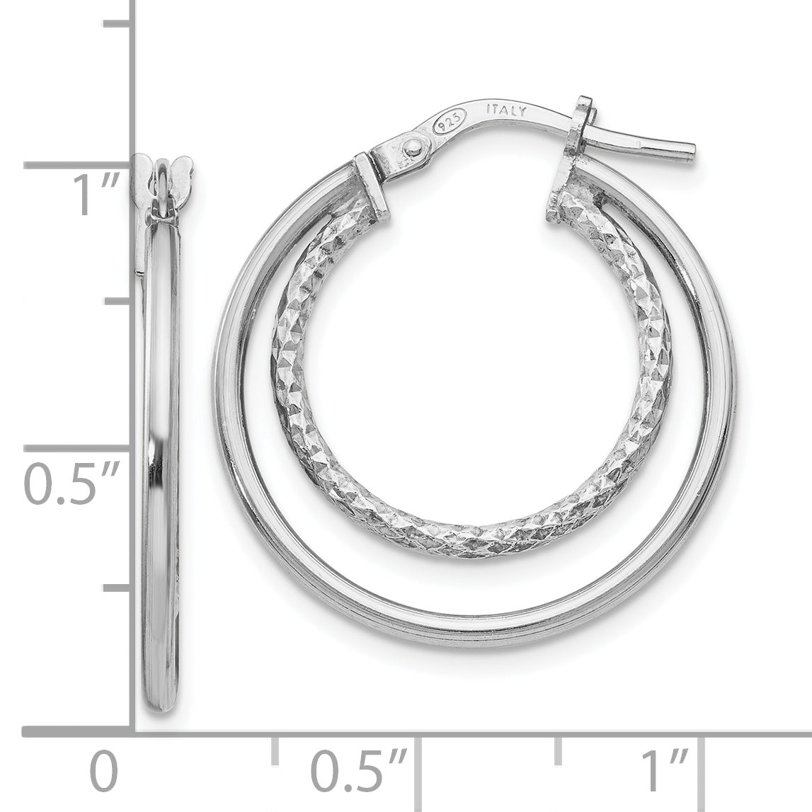 Sophia Jewelers Sterling Silver 925 Polished Textured Hoop Earrings