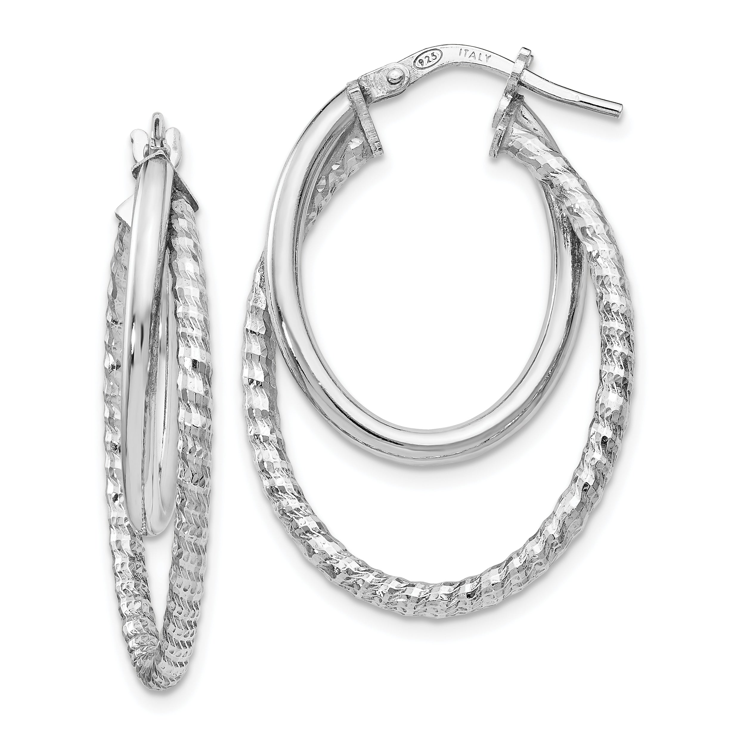 Sterling Silver Polished D/C Oval Hoop Earrings