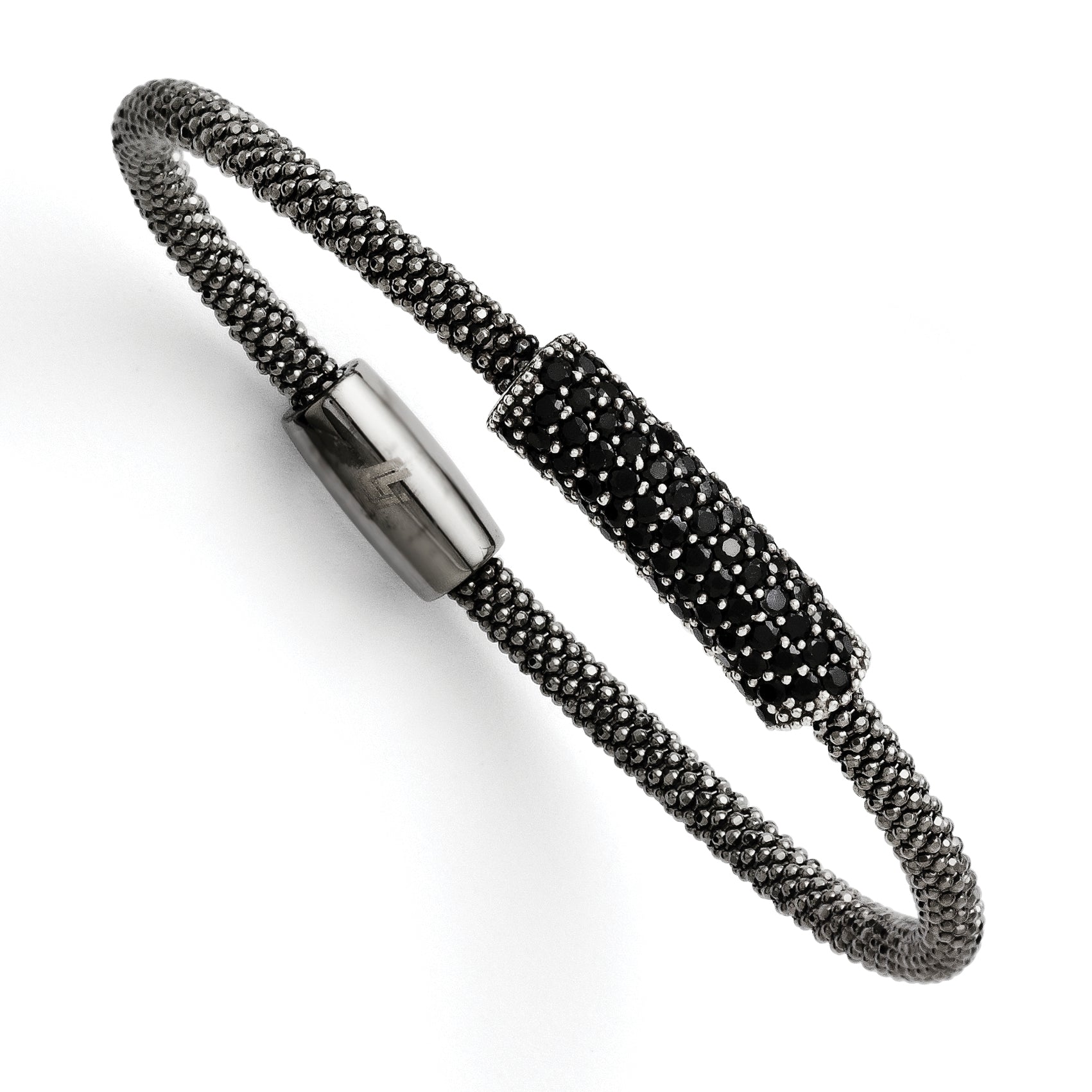 SS & Ruthenium Plated Black CZ w/ Magnetic Clasp Bracelet Main image
