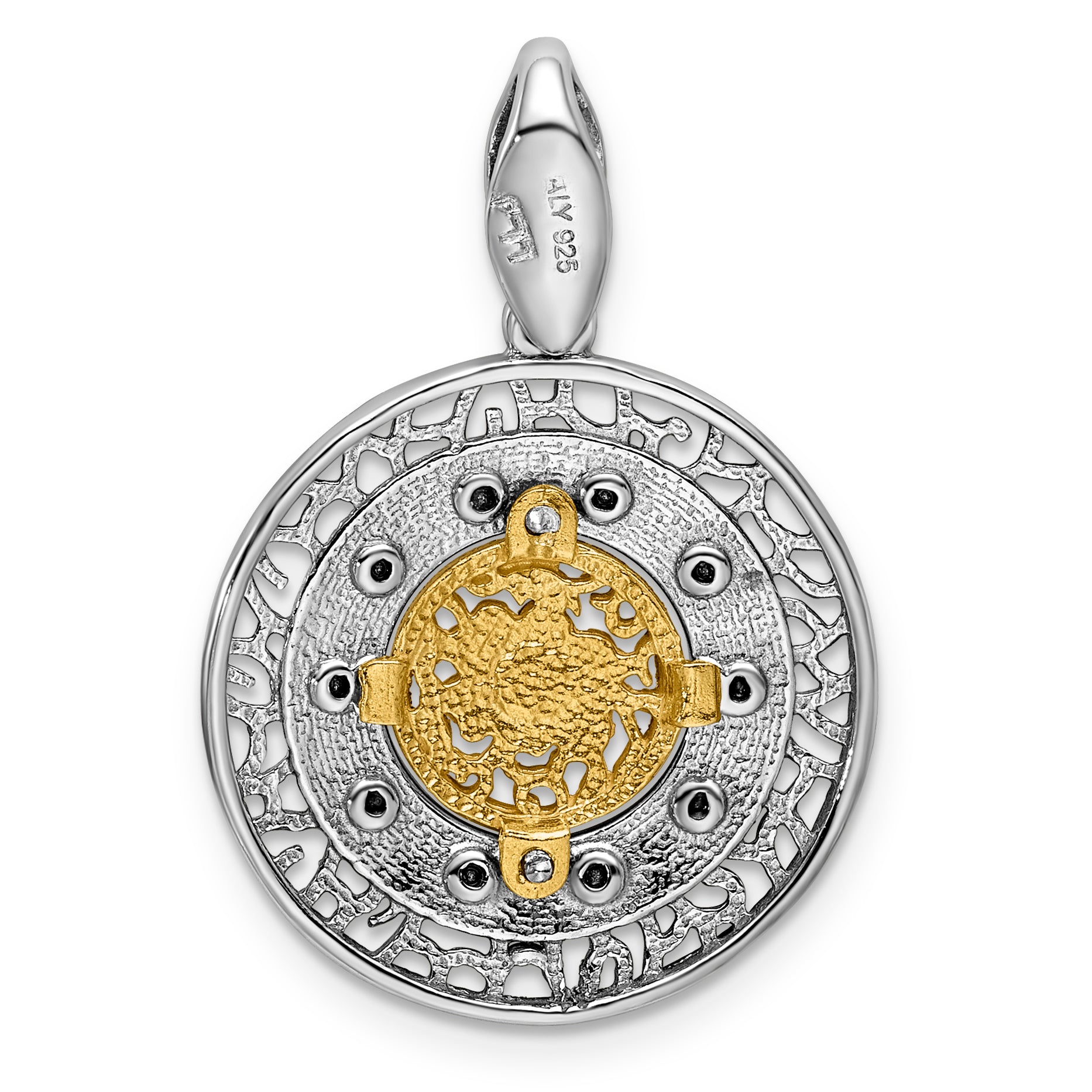Sterling Silver Rhod-plated Gold-tone Crystal Pendant