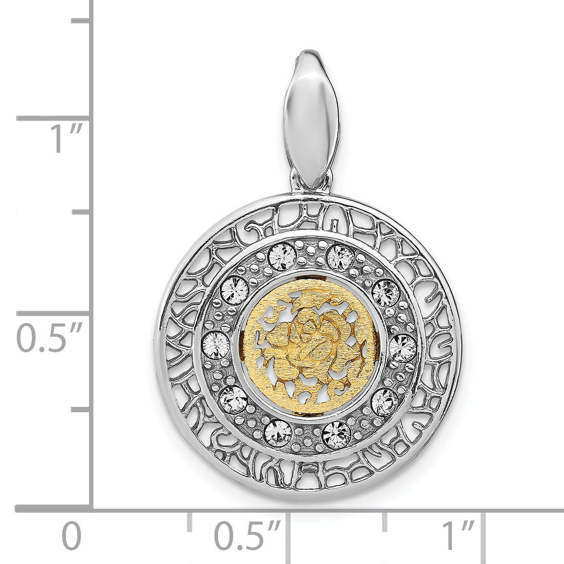 Sterling Silver Rhod-plated Gold-tone Crystal Pendant