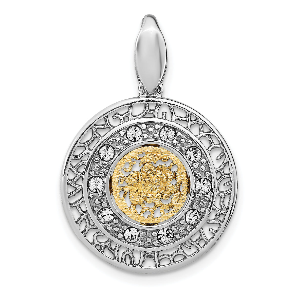 Sterling Silver Rhod-plated Gold-tone Crystal Pendant