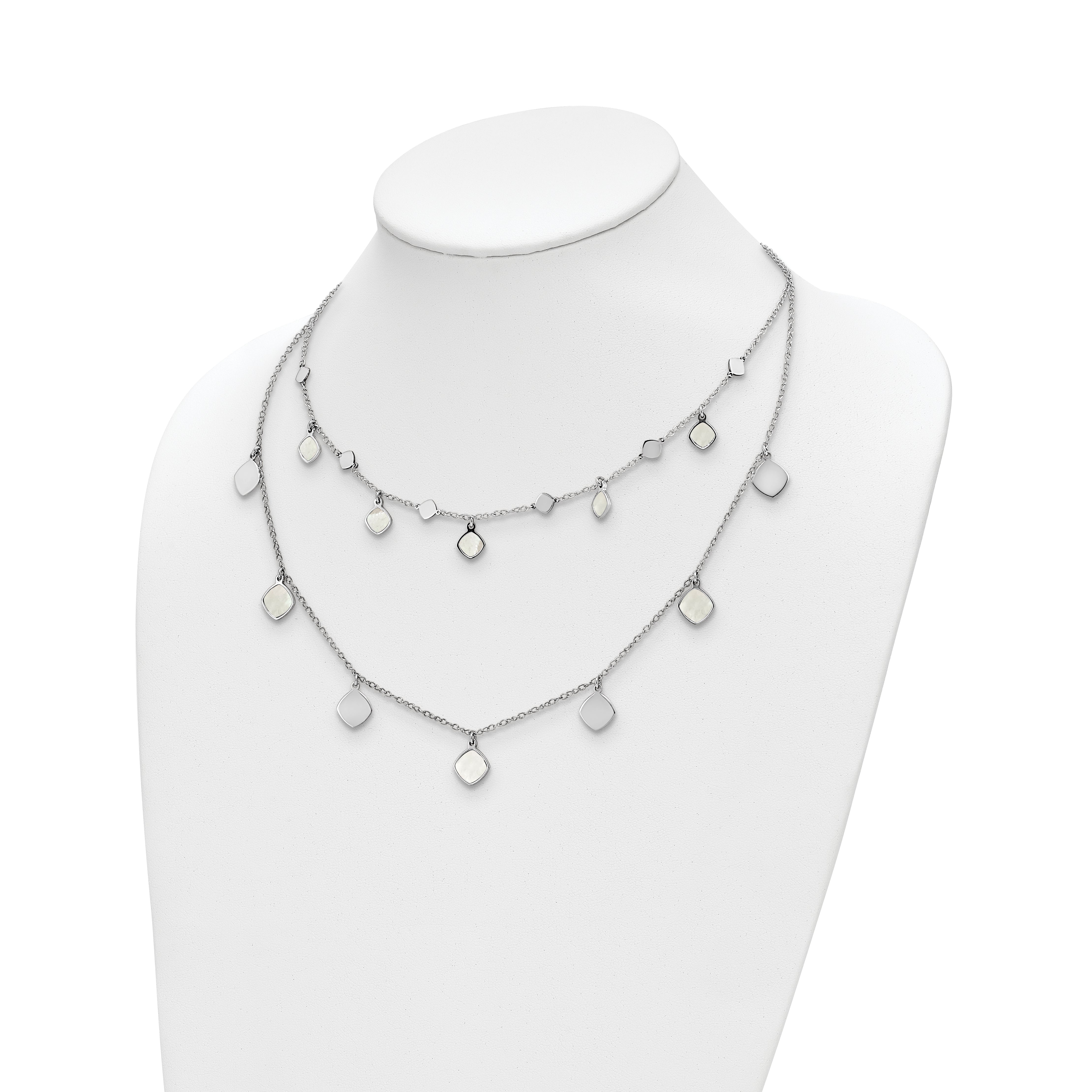 Sterling Silver Rh-plated MOP 2-strand w/ 1.5in ext. Choker