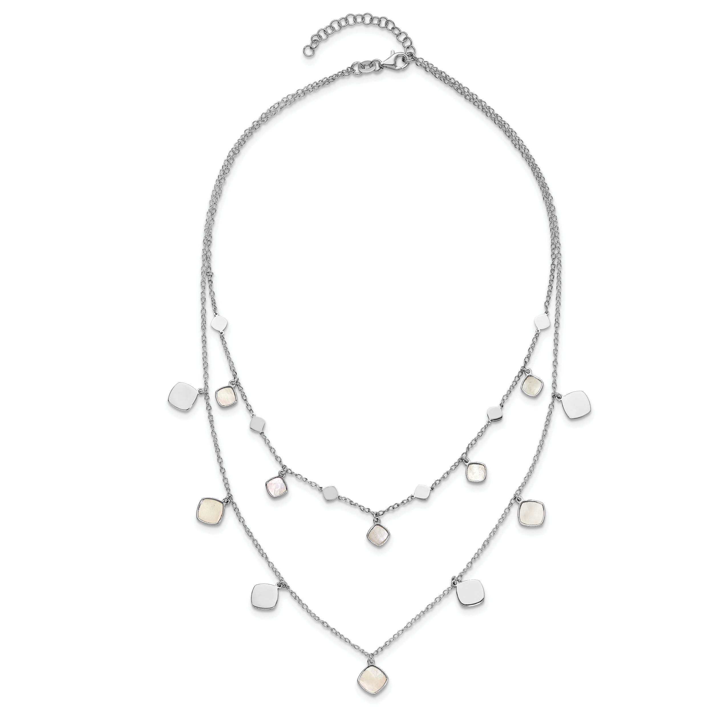Sterling Silver Rh-plated MOP 2-strand w/ 1.5in ext. Choker