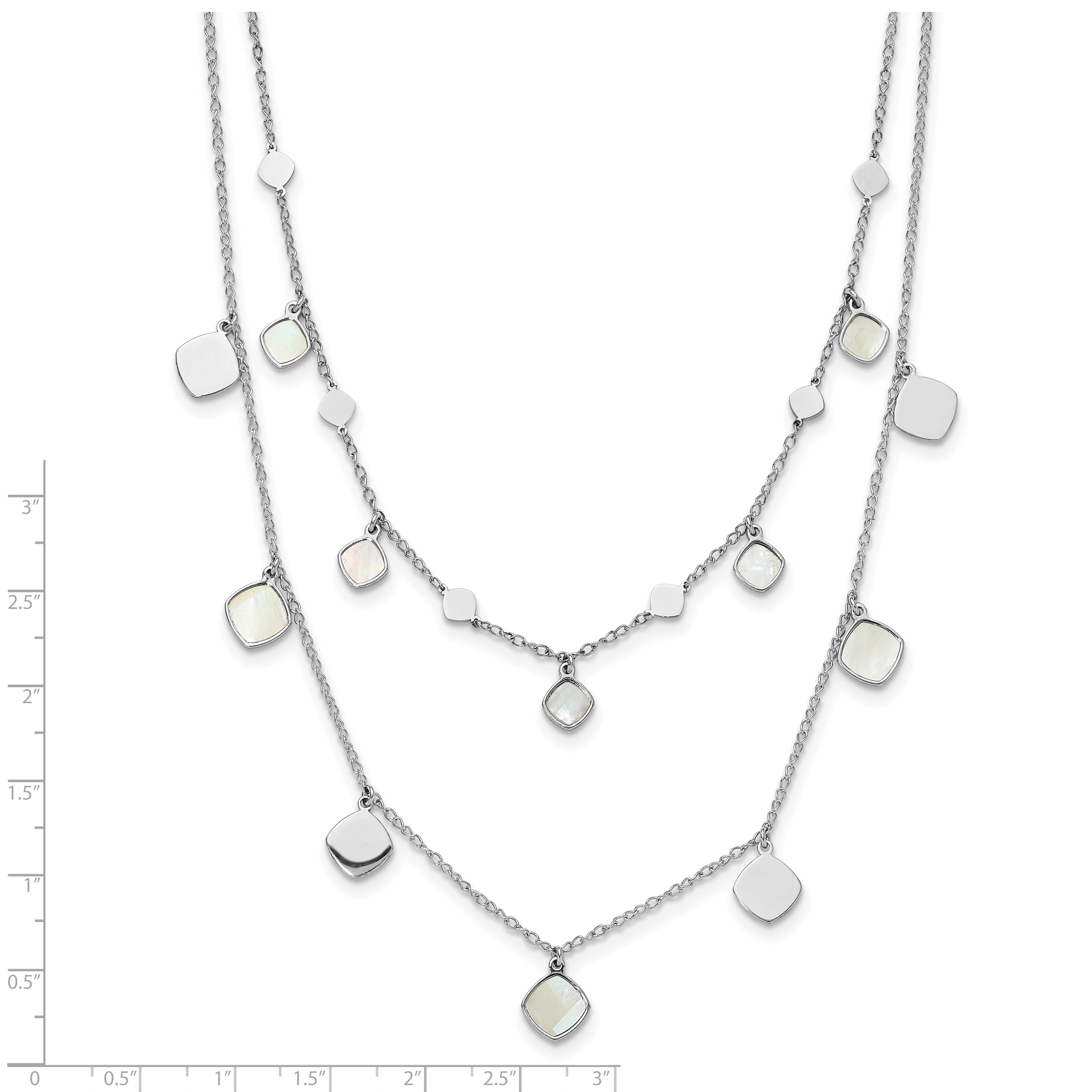 Sterling Silver Rh-plated MOP 2-strand w/ 1.5in ext. Choker