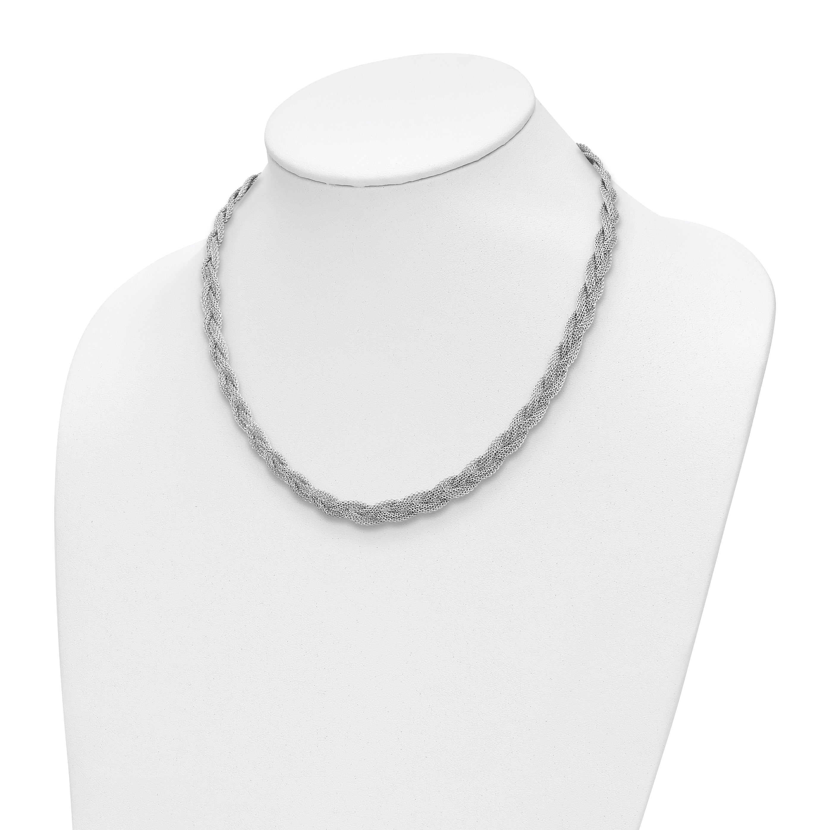 Sterling Silver Rhodium-plated Braided Polished Necklace