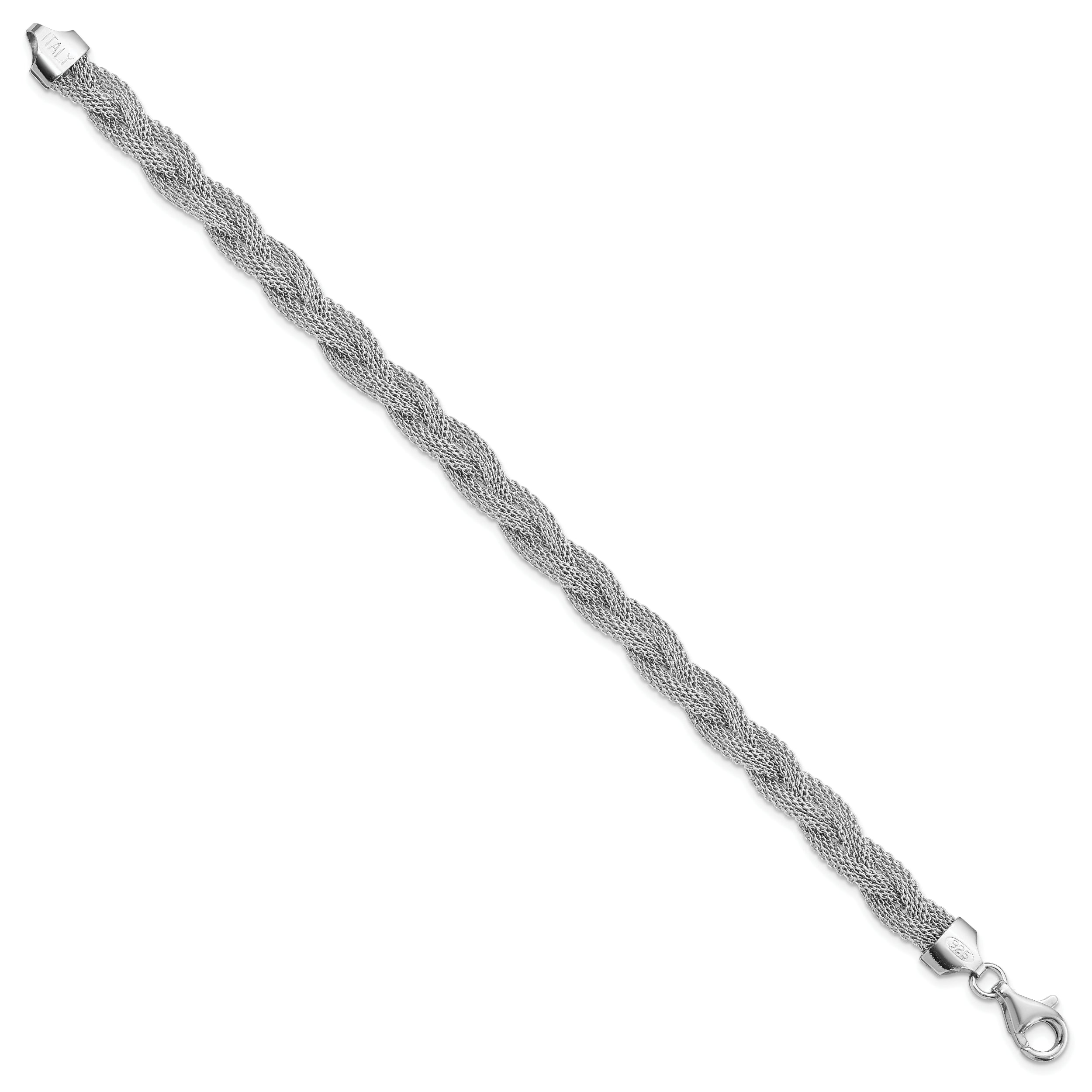 Sterling Silver Rhodium-plated Braided Polished Bracelet - 7.5