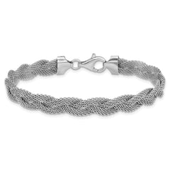 Sterling Silver Rhodium-plated Braided Polished Bracelet - 7.5